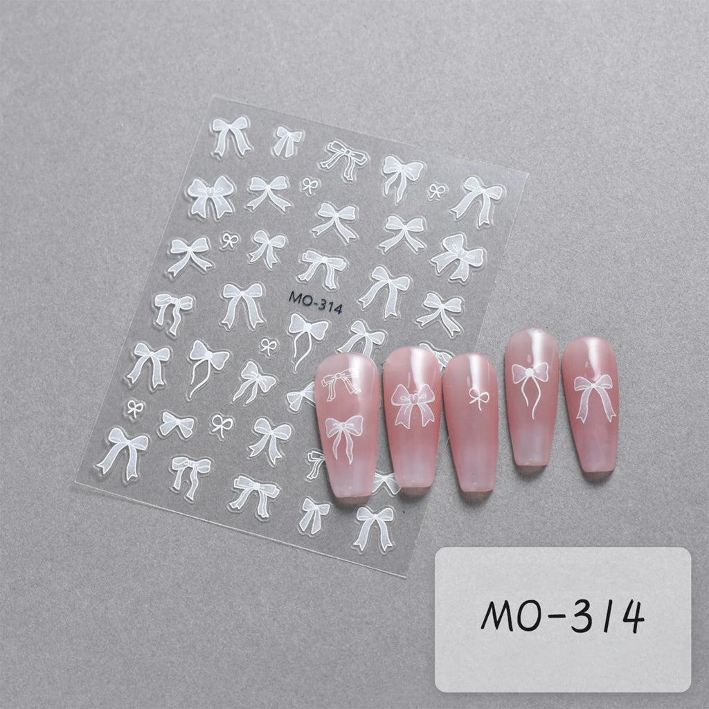3D Bow Ribbon Nail Art Stickers — Sweet Pink & White