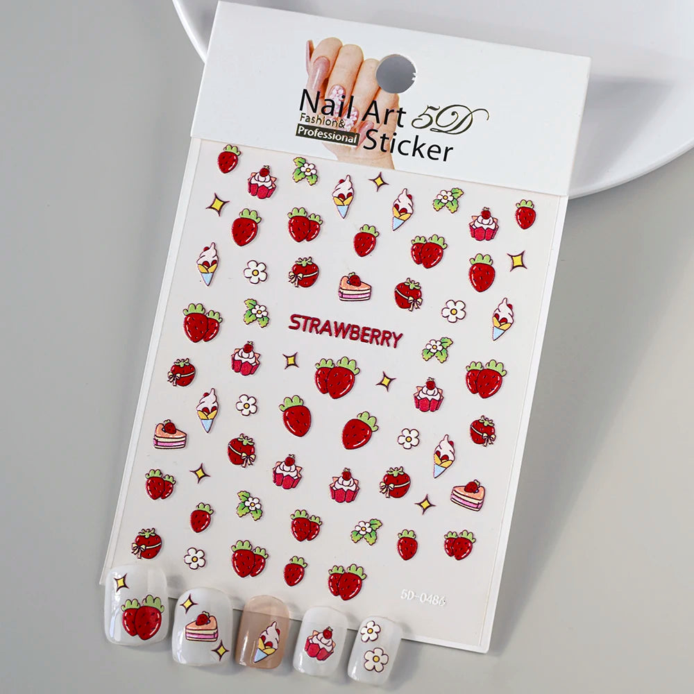 Embossed Flower & Fruit Nail Charm Stickers
