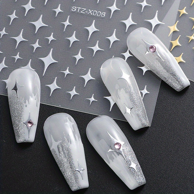 3D Metal Starburst Nail Art Stickers — Gold & Silver