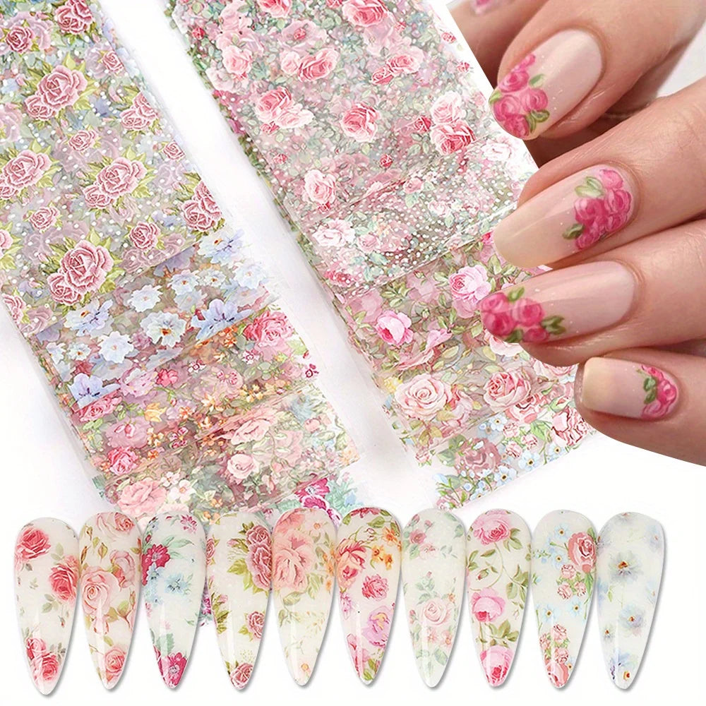 Mixed Floral Nail Art Foil Transfer Stickers (10 Pcs) Main image