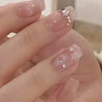 Glitter Diamond Press-On Nails | Short Square Full Cover (24 Pcs)