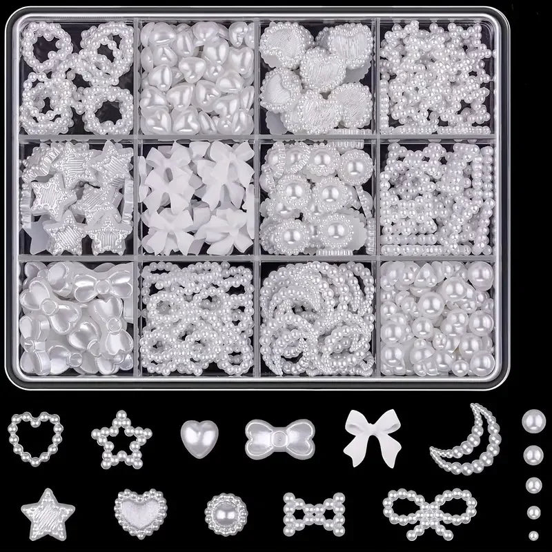 3D Nail Art Decoration Kit — Resin Bows & Pearls (500 Pcs)