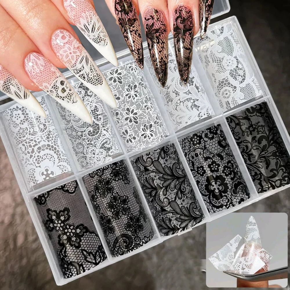 Black & White Lace Nail Transfer Foils (10 Rolls) Main image