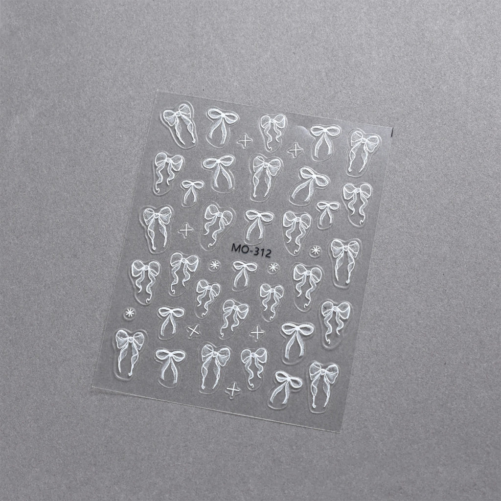 3D Bow Ribbon Nail Art Stickers — Sweet Pink & White