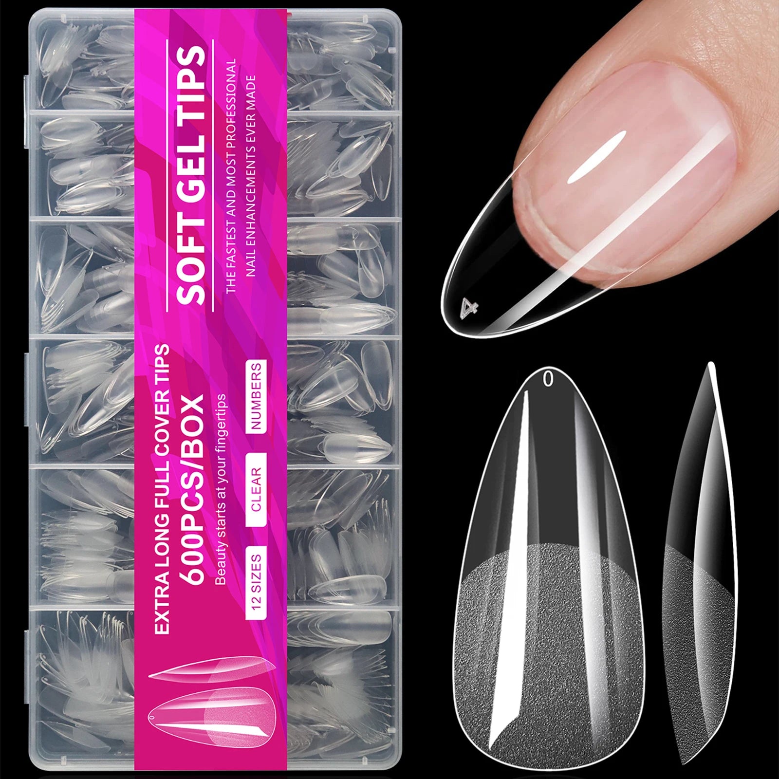 Short Almond Soft Gel Nail Tips (100/600 Pcs)