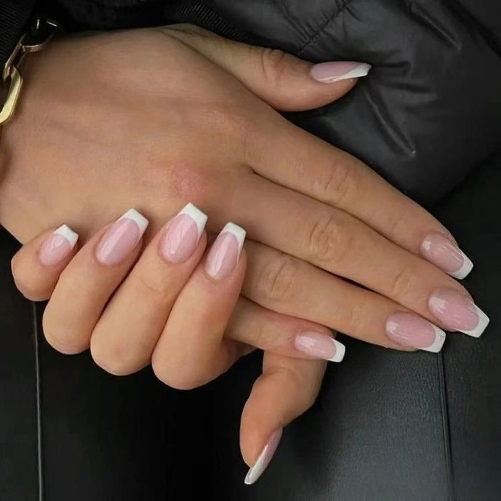 French Tip Handmade Press-On Nails with Glue (24 Pcs)