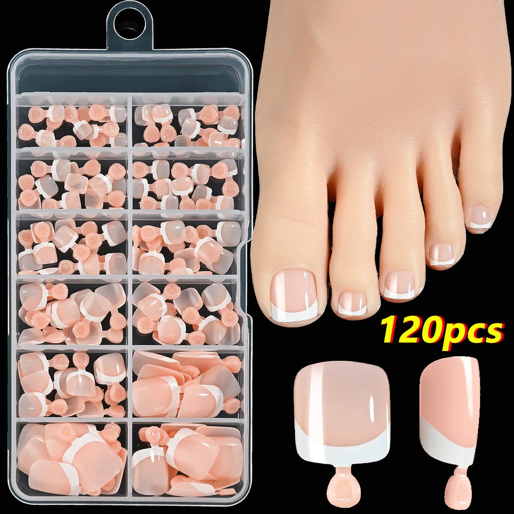 White Short Square Press-On Toenails | Full Cover Pedicure Set (100 Pcs)