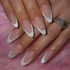 White French Press-On Nails with 3D Bowknot (24 Pcs)