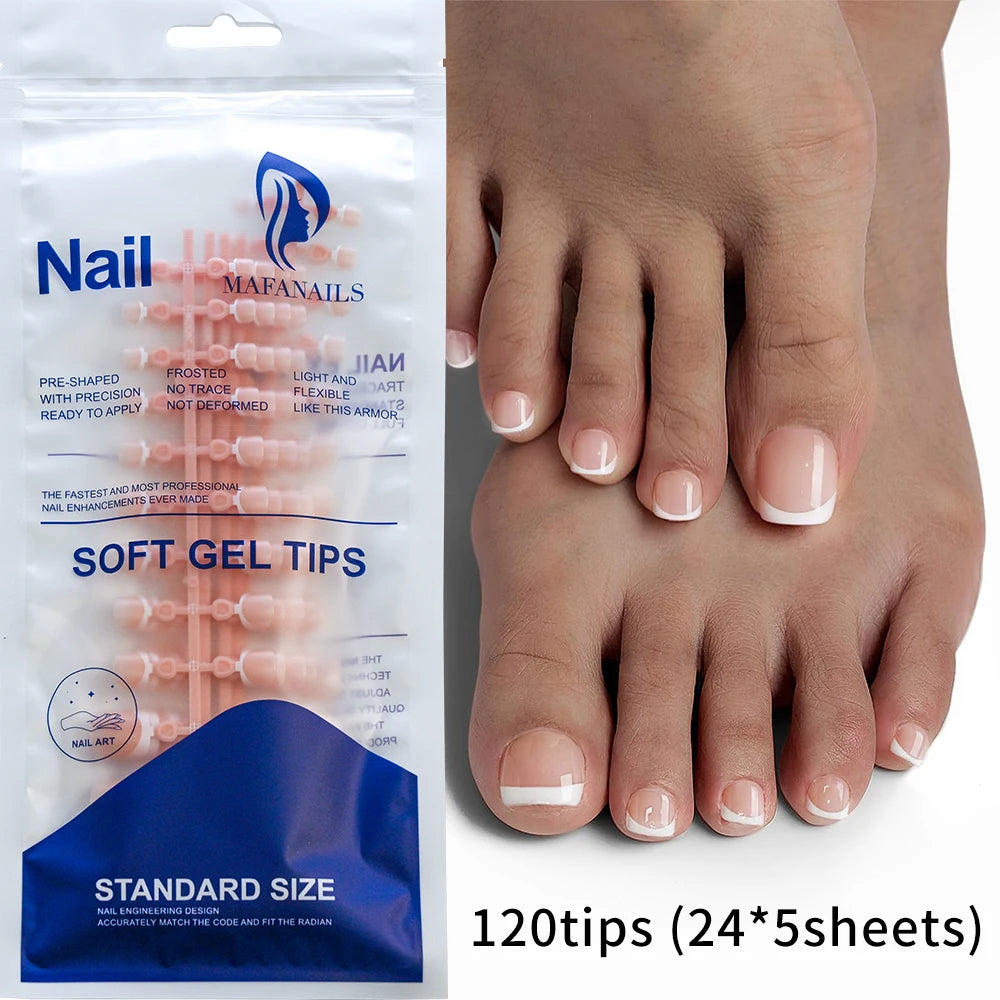 Glossy Nude Pink French Press-On Toenails (120 Pcs)