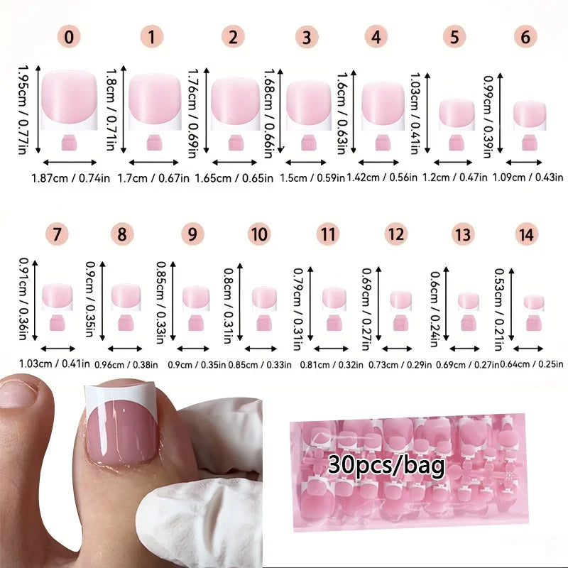 Square French Gradient Press-On Toenails | Salon Pedicure at Home (30 Pcs)