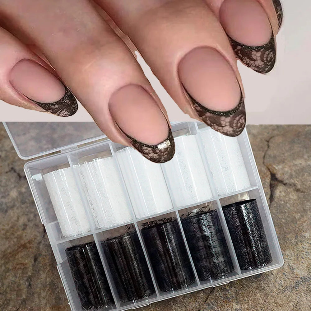 Black & White Lace Nail Transfer Foils (10 Rolls)