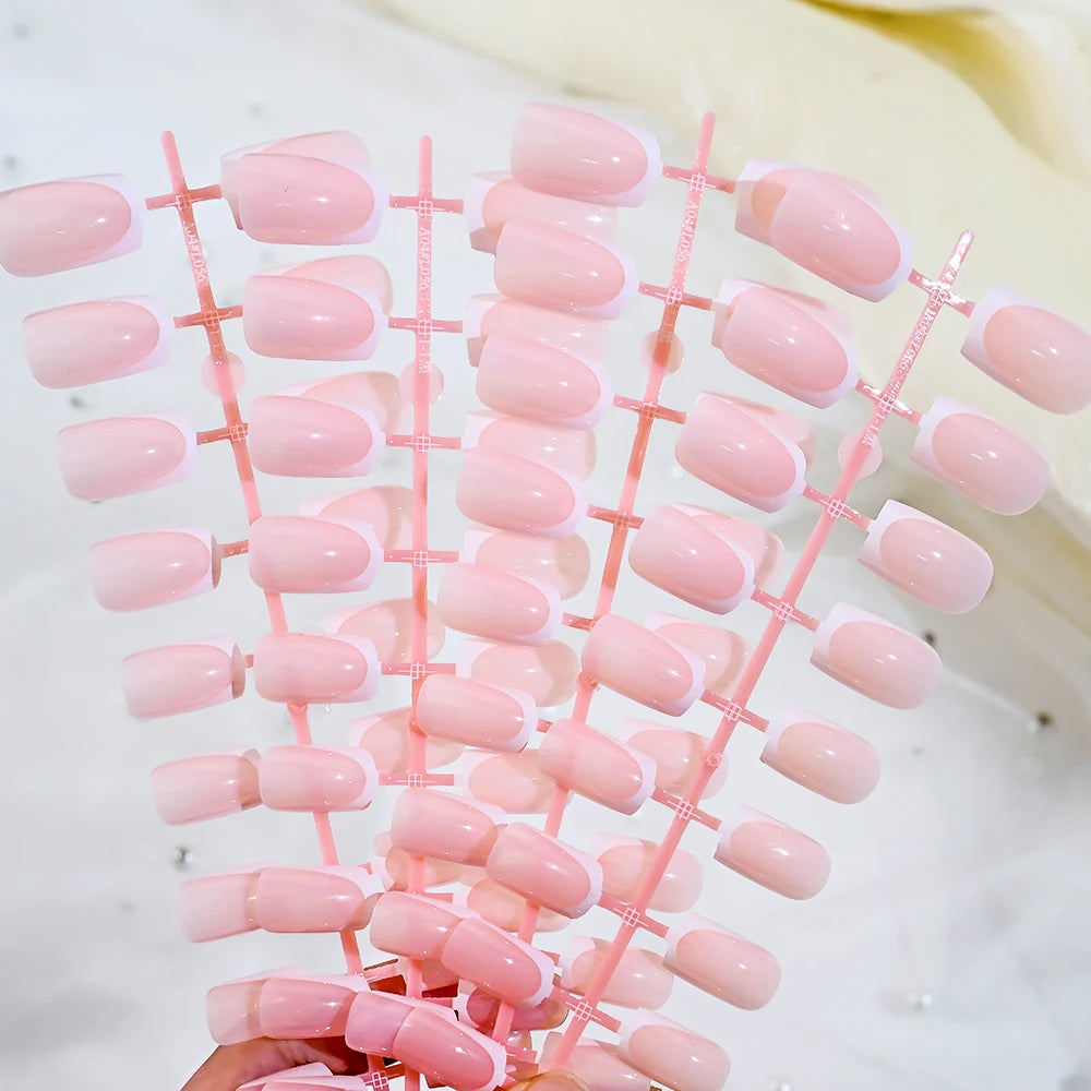 Glossy Pink Square Coffin Press-On Nails | Full Cover Salon Set (120 Pcs)
