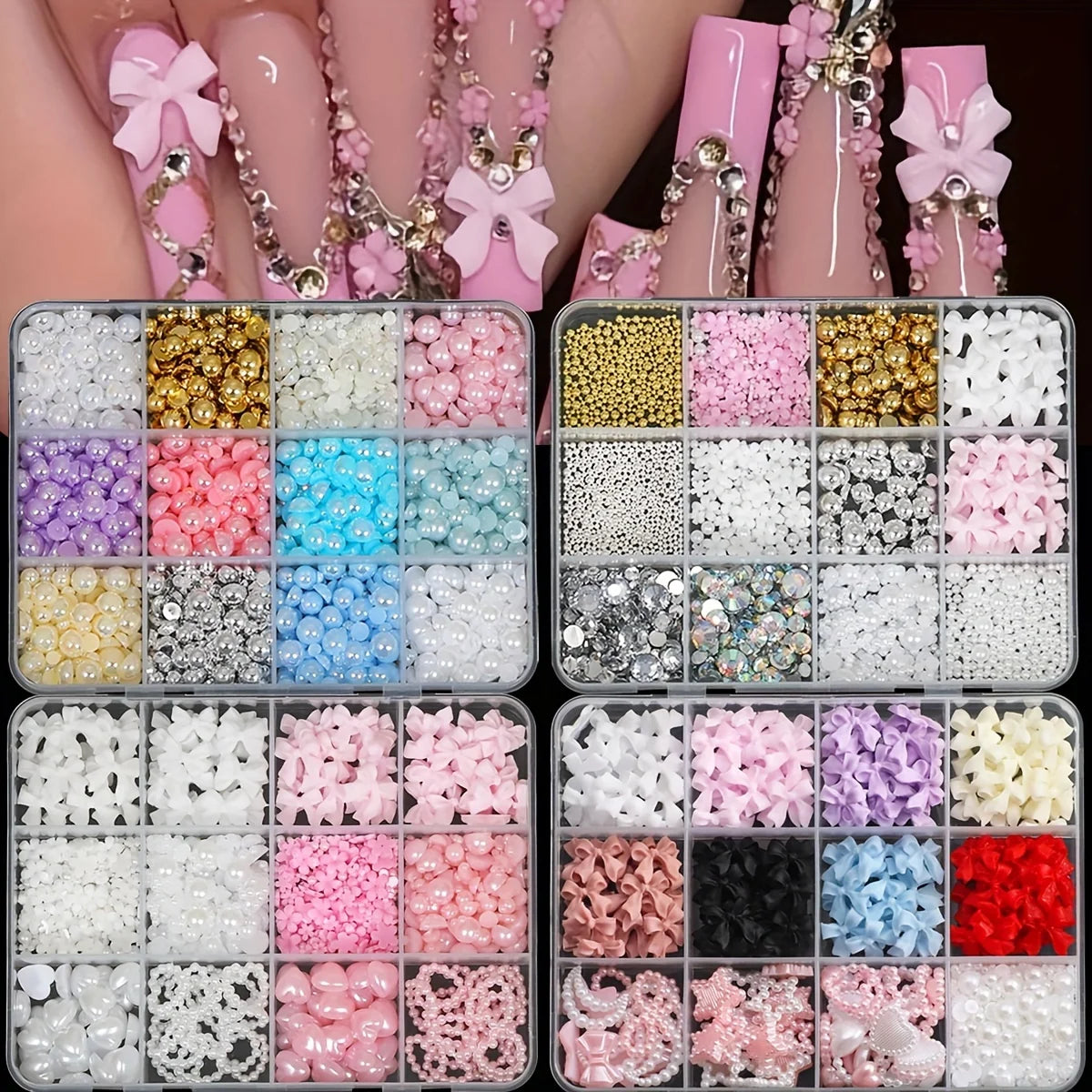 3D Nail Art Decoration Kit — Resin Bows & Pearls (500 Pcs)