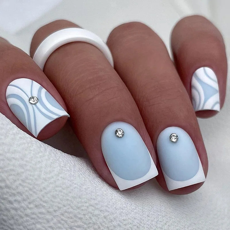 Handmade French Tip Press-On Nails | Minimalist Square Full Cover (24 Pcs)
