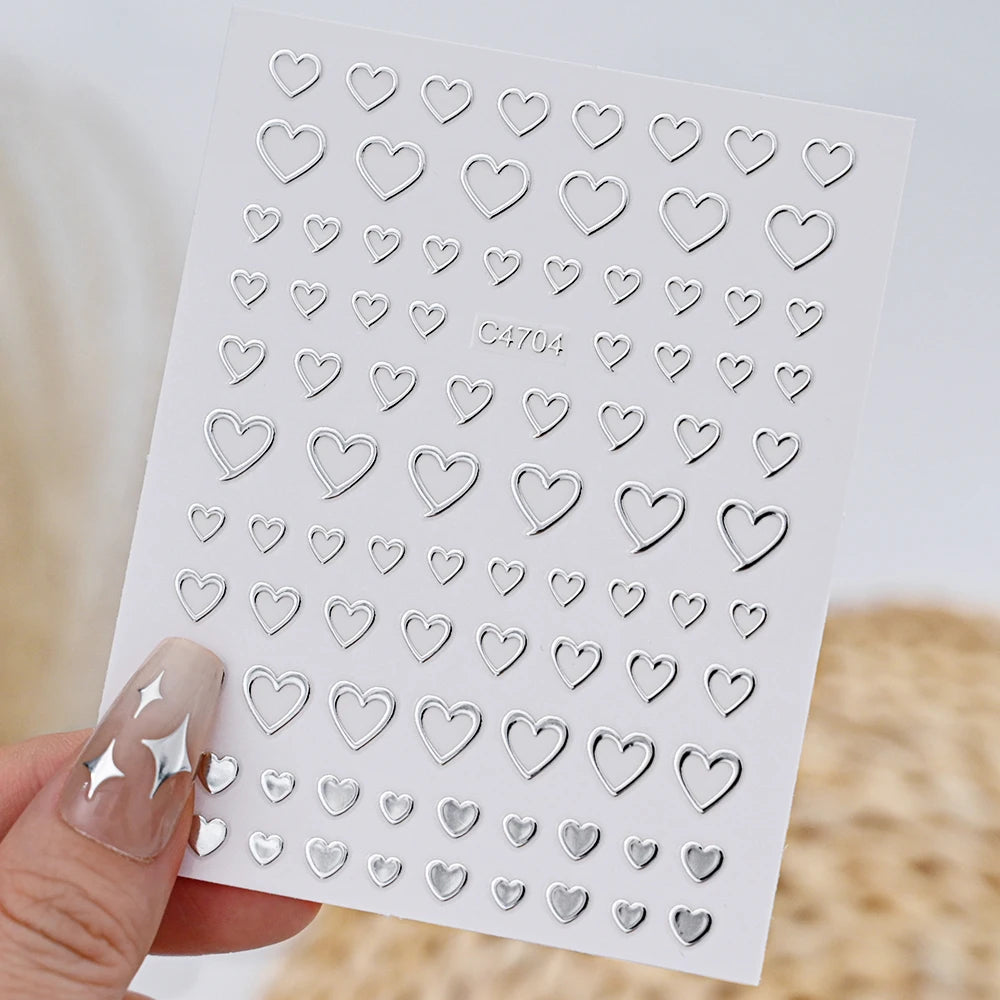 Metallic 3D Star & Chain Nail Art Stickers | Gold & Silver (6 Sheets)