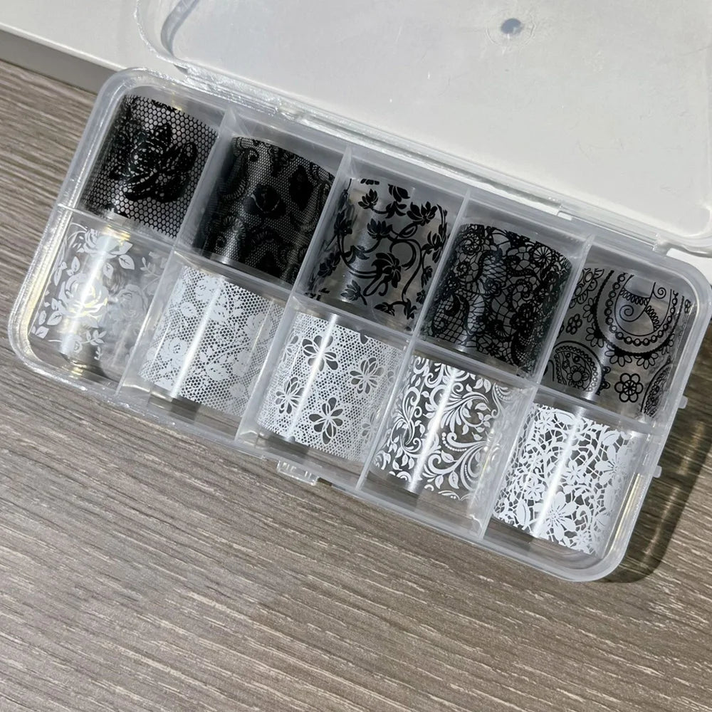 Black & White Lace Nail Transfer Foils (10 Rolls)