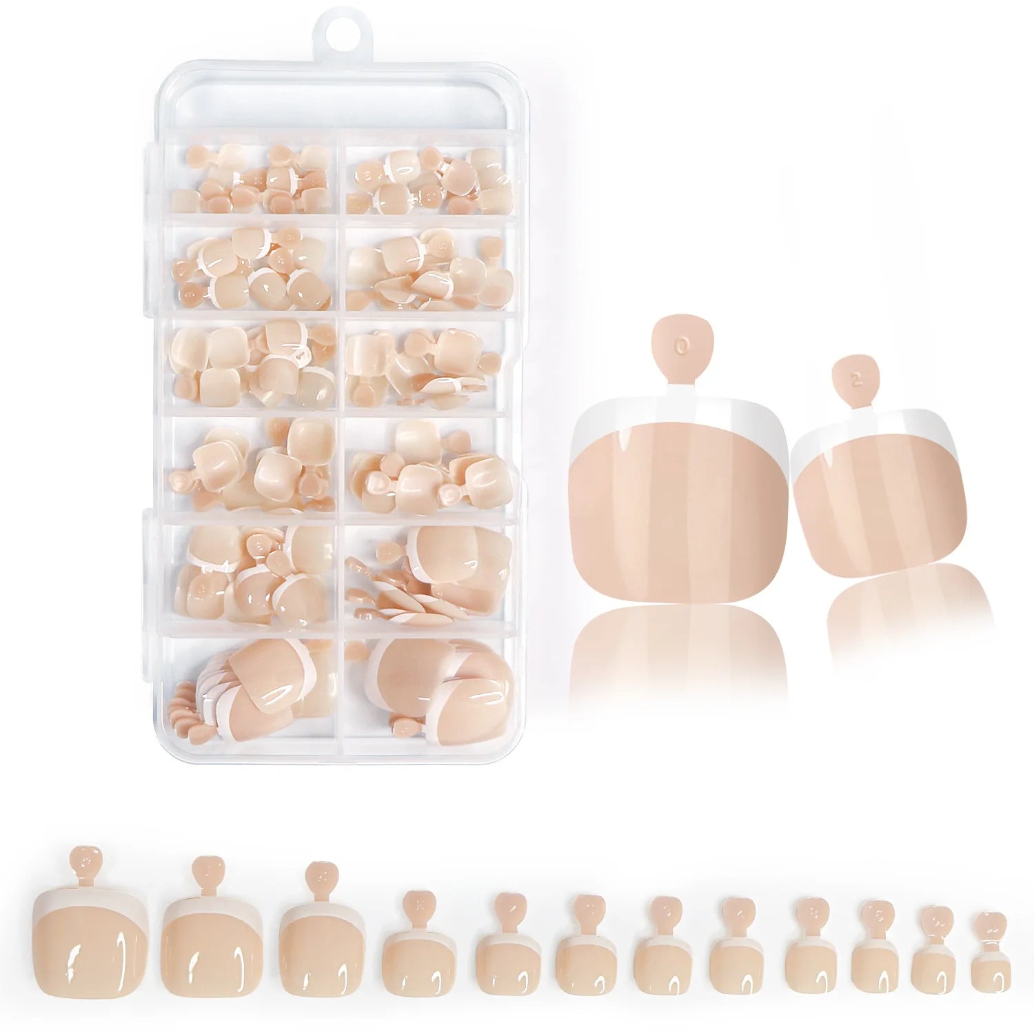 Glossy Nude Pink French Press-On Toenails (120 Pcs)