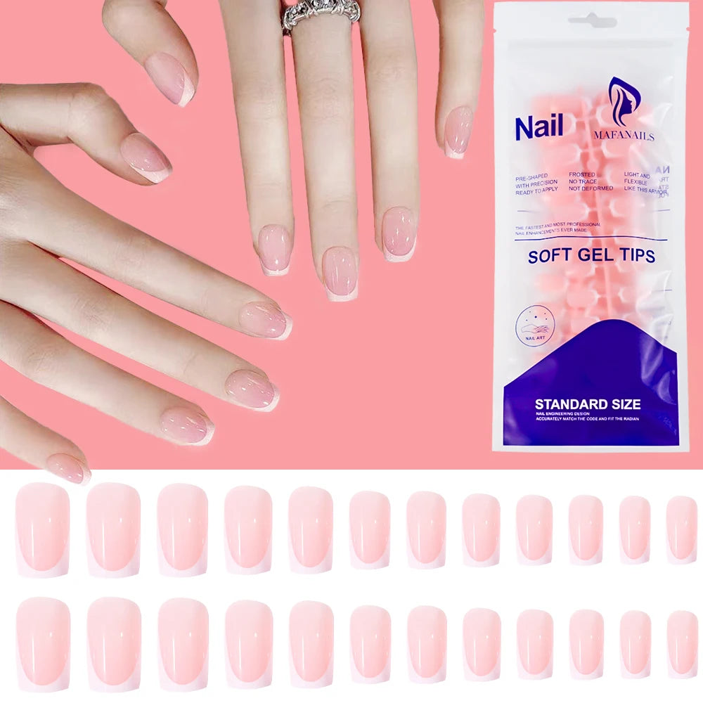 Glossy Pink Square Coffin Press-On Nails | Full Cover Salon Set (120 Pcs)