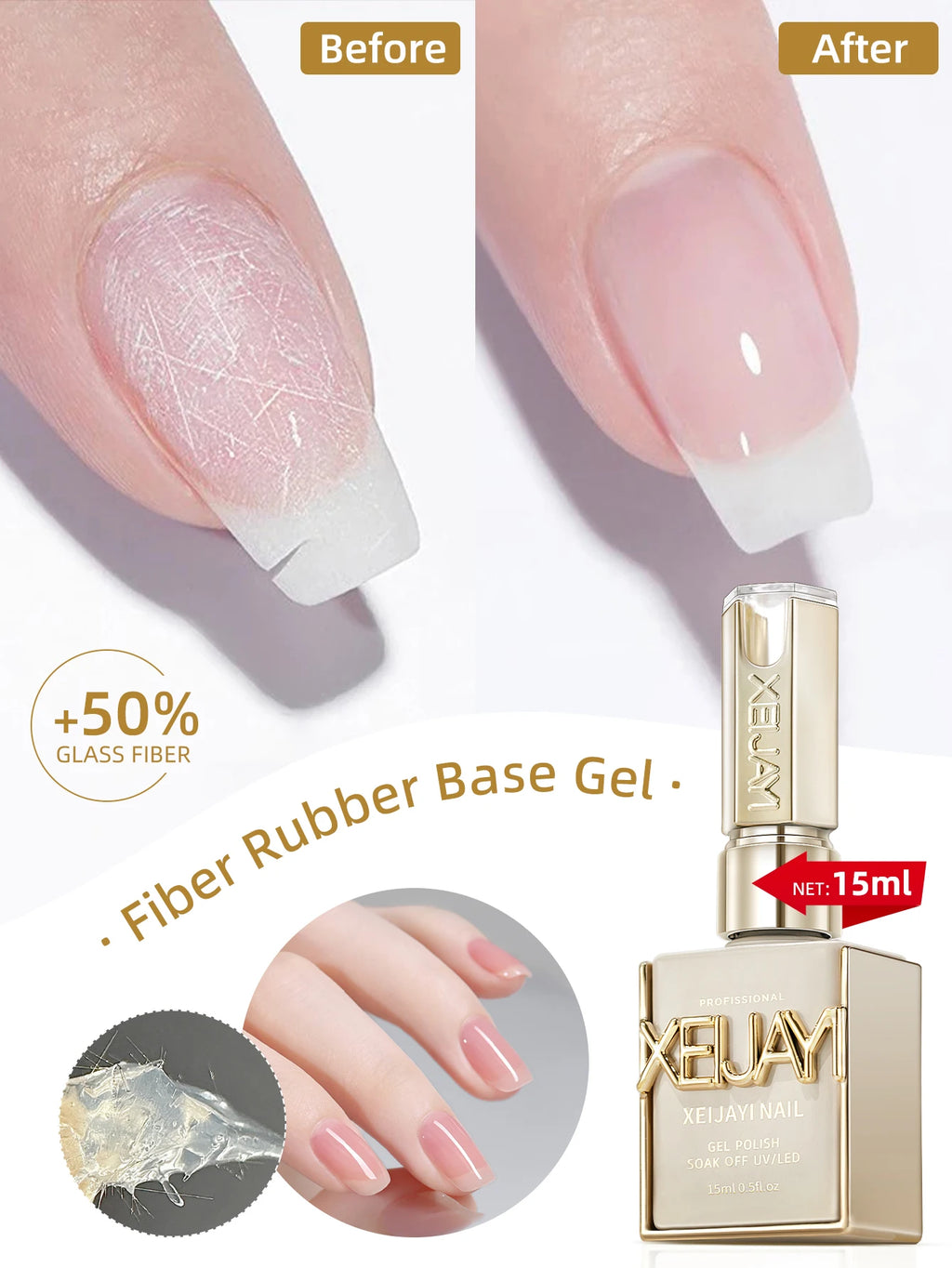 Fiber Rubber Base Gel Nail Polish (15ml)