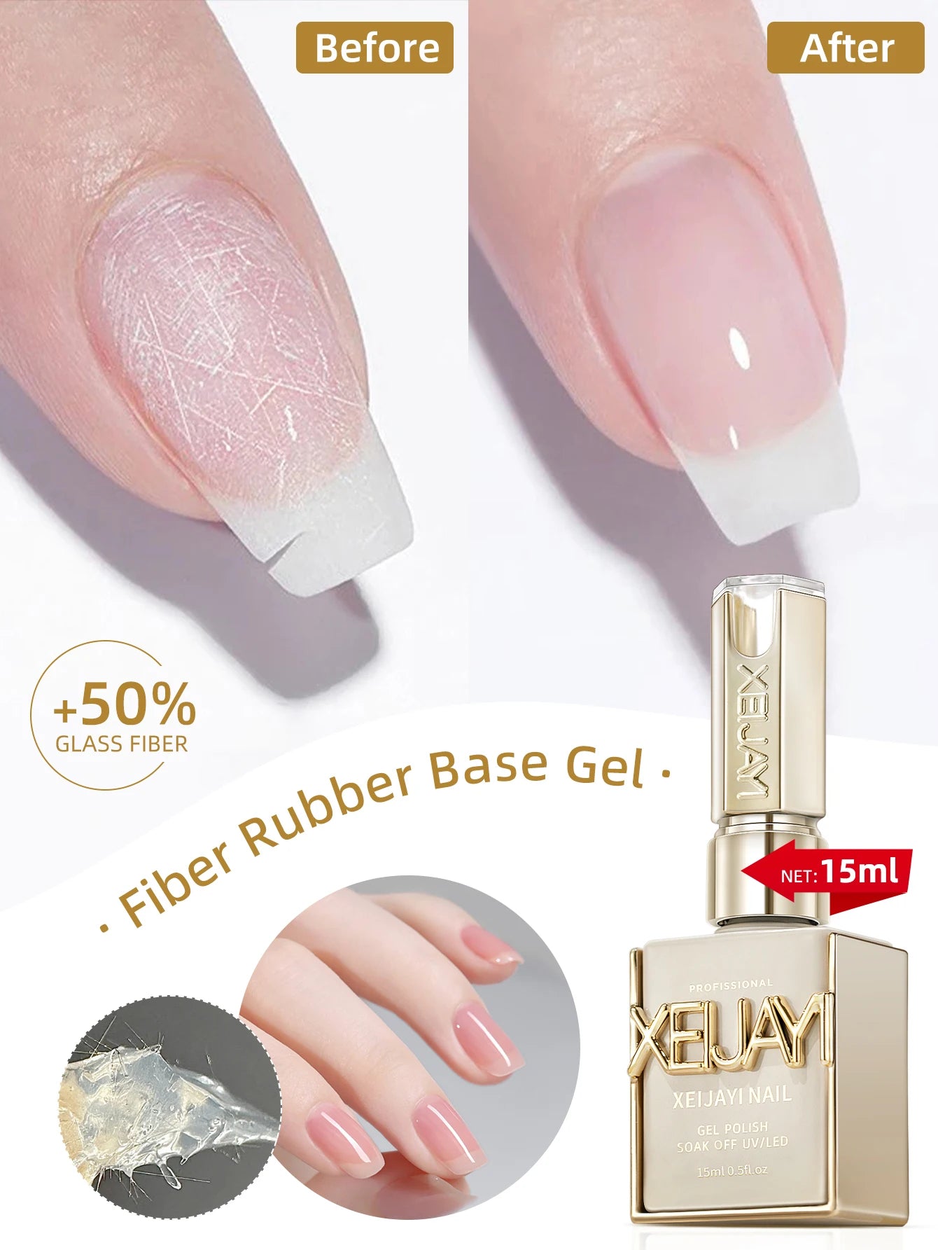 Fiber Rubber Base Gel Nail Polish (15ml)