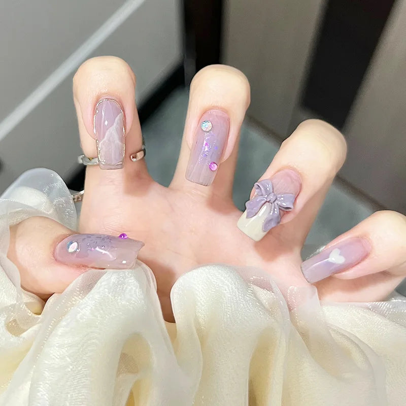 Glitter Diamond Press-On Nails | Short Square Full Cover (24 Pcs)
