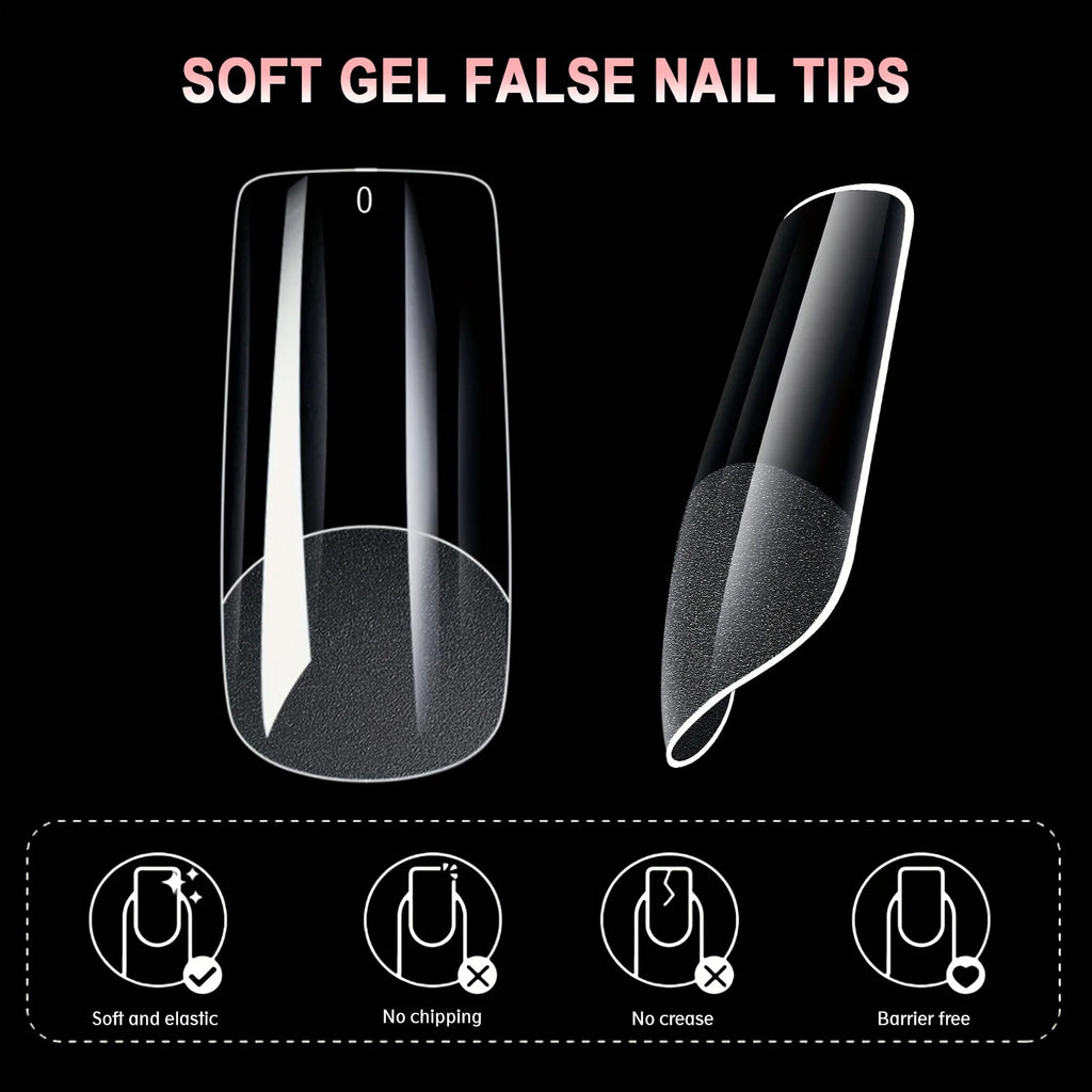 Gel Nail Tips for Extensions | Half Matte Clear Acrylic Full Cover (600 Pcs)
