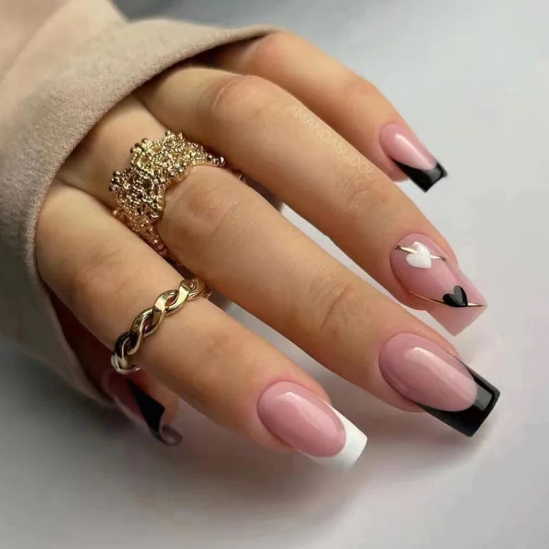 French Tip Handmade Press-On Nails with Glue (24 Pcs)