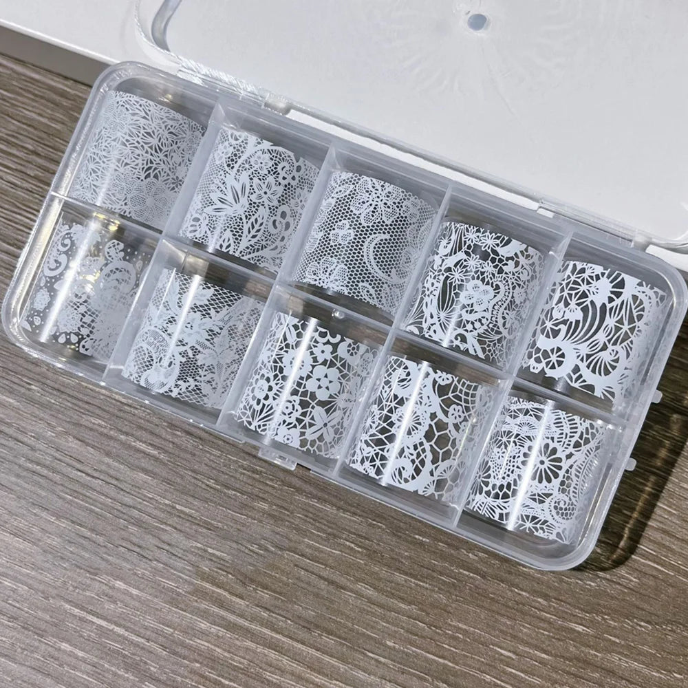 Black & White Lace Nail Transfer Foils (10 Rolls)