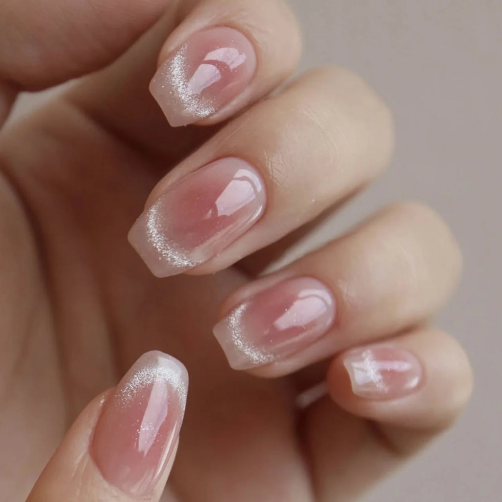 Glitter Diamond Press-On Nails | Short Square Full Cover (24 Pcs)