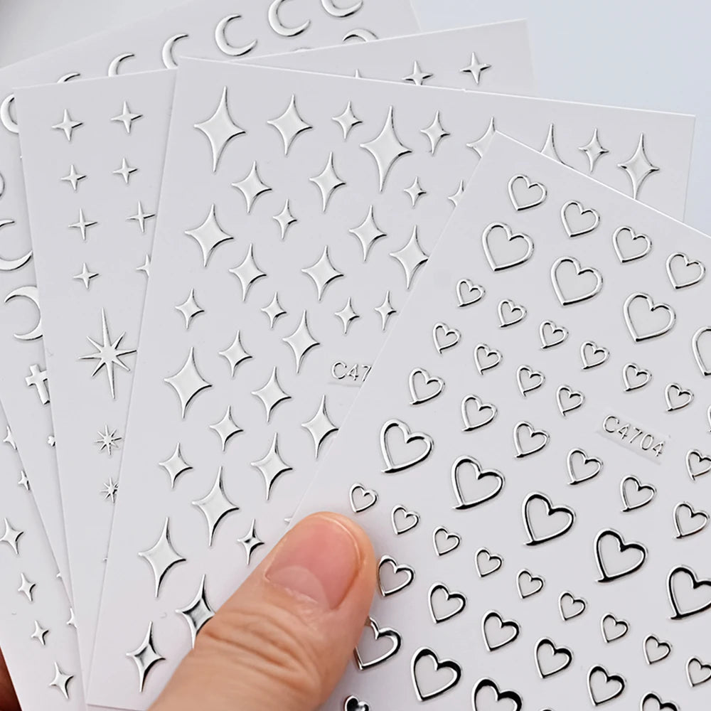 Metallic 3D Star & Chain Nail Art Stickers (6 Sheets) Secondary image