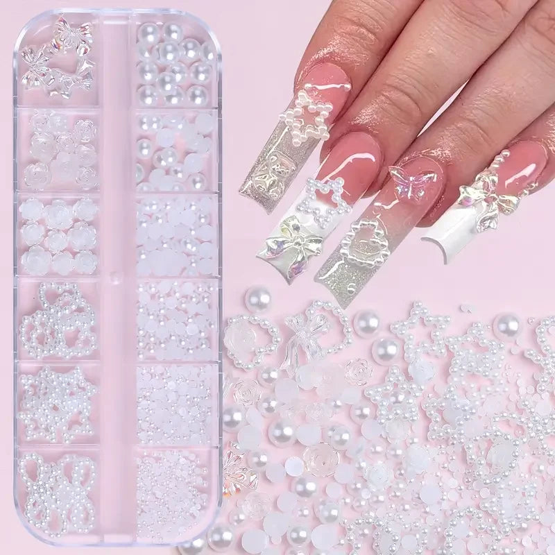 3D Nail Art Decoration Kit — Resin Bows & Pearls (500 Pcs)
