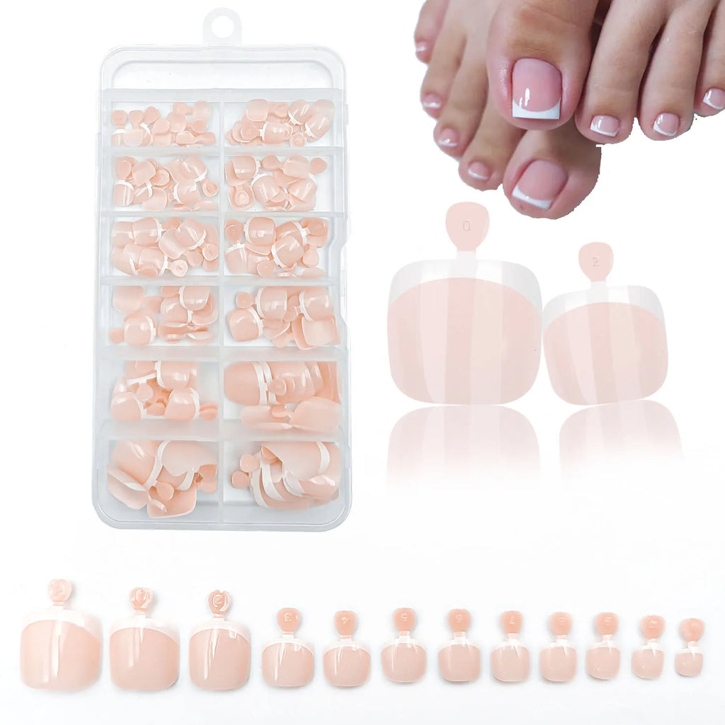 Glossy Nude Pink French Press-On Toenails (120 Pcs)