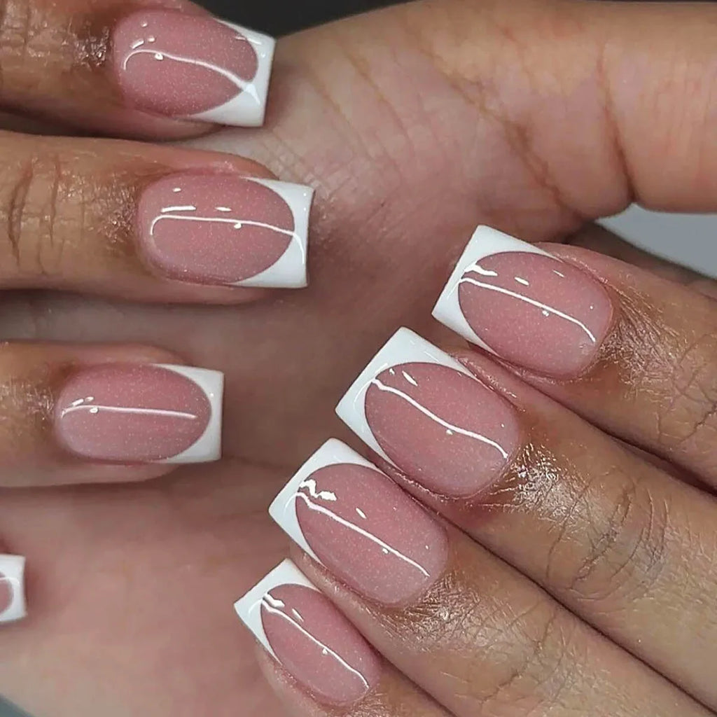 French Tip Handmade Press-On Nails with Glue (24 Pcs)