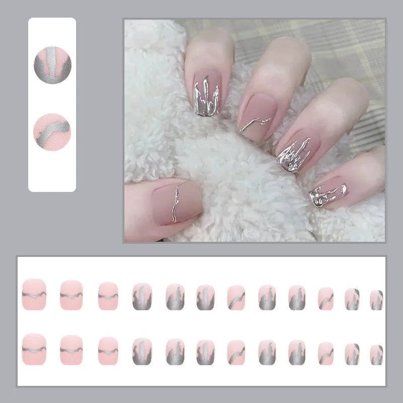 Glitter Diamond Press-On Nails | Short Square Full Cover (24 Pcs)