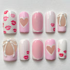 White French Press-On Nails with 3D Bowknot (24 Pcs)