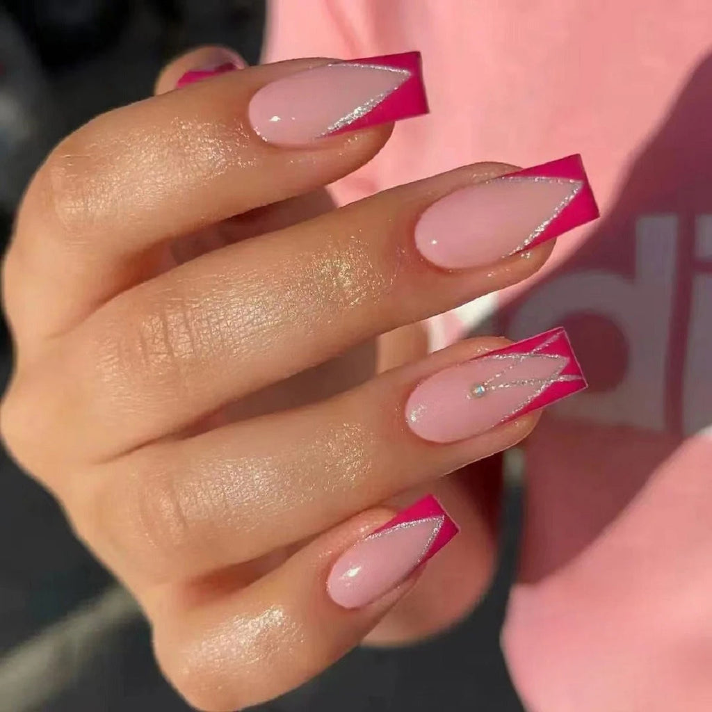 Handmade French Tip Press-On Nails | Minimalist Square Full Cover (24 Pcs)
