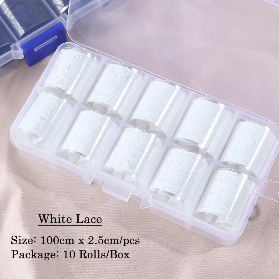 Black & White Lace Nail Art Foil Set (10 Rolls)