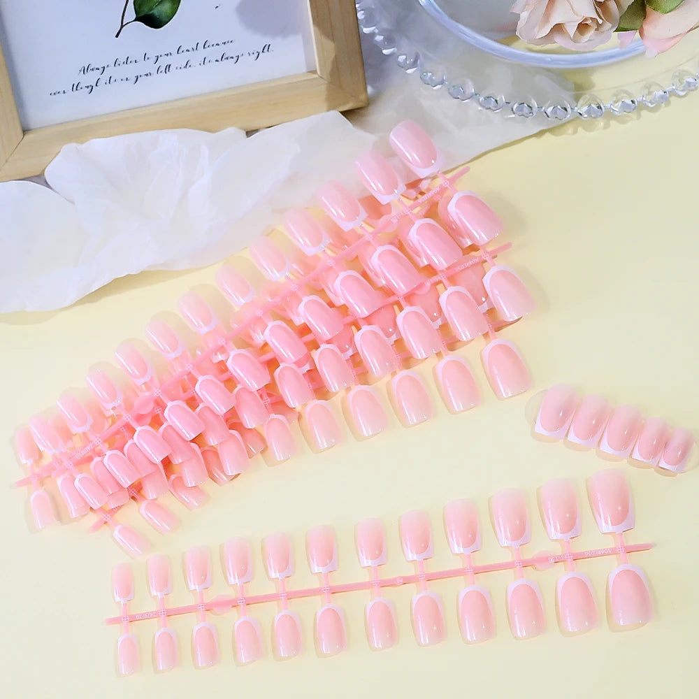 Glossy Pink Square Coffin Press-On Nails | Full Cover Salon Set (120 Pcs)
