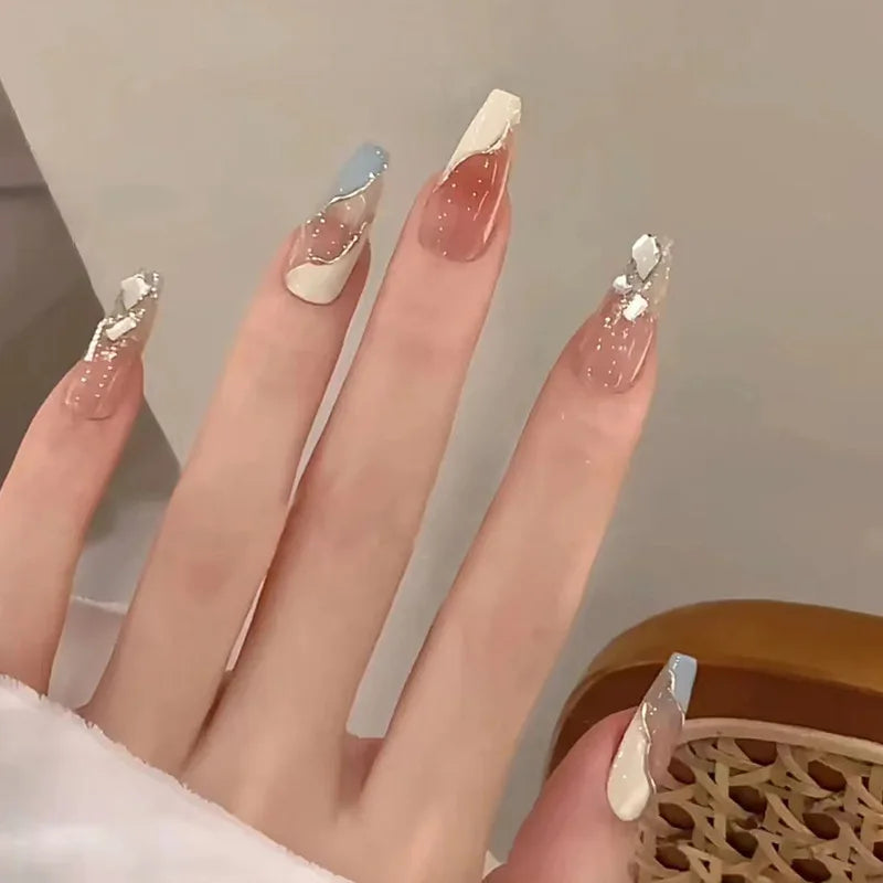 Glitter Diamond Press-On Nails | Short Square Full Cover (24 Pcs)