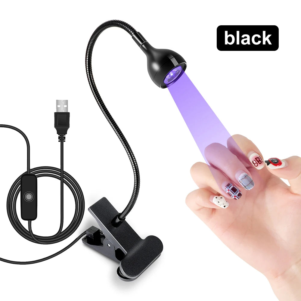 Portable Clip-On UV LED Nail Lamp | USB Powered, Hands-Free Curing
