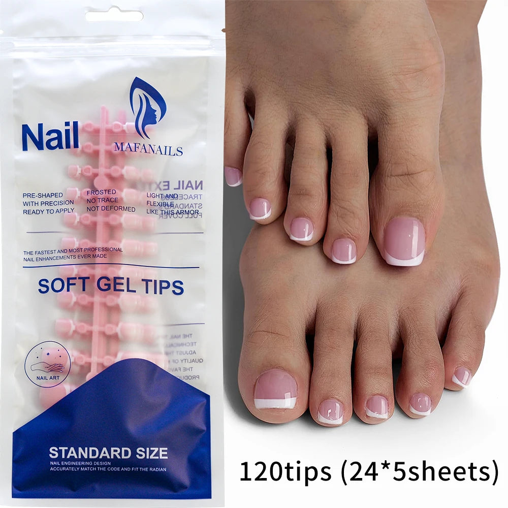Glossy Nude Pink French Press-On Toenails (120 Pcs)