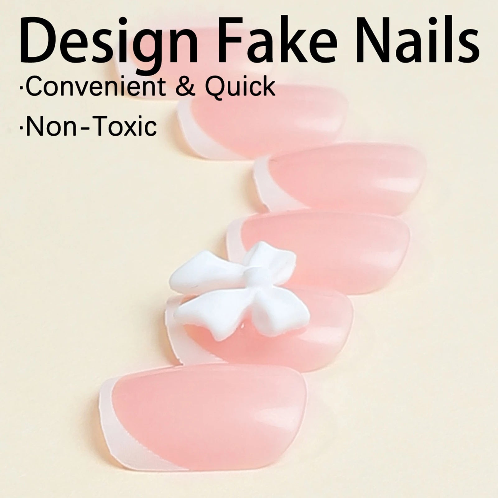 White French Press-On Nails with 3D Bowknot (24 Pcs) Secondary image