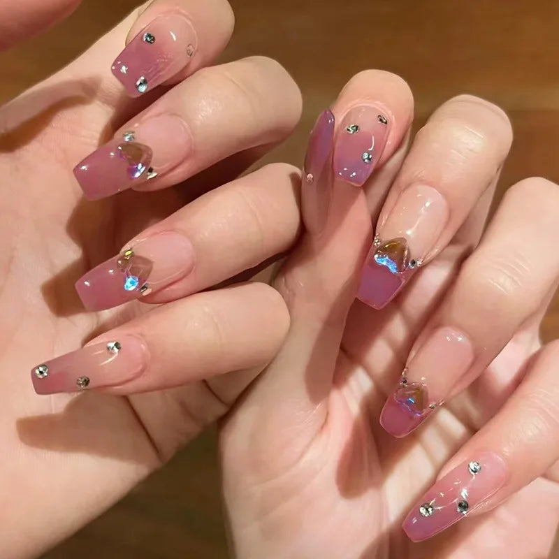 Glitter Diamond Press-On Nails | Short Square Full Cover (24 Pcs)