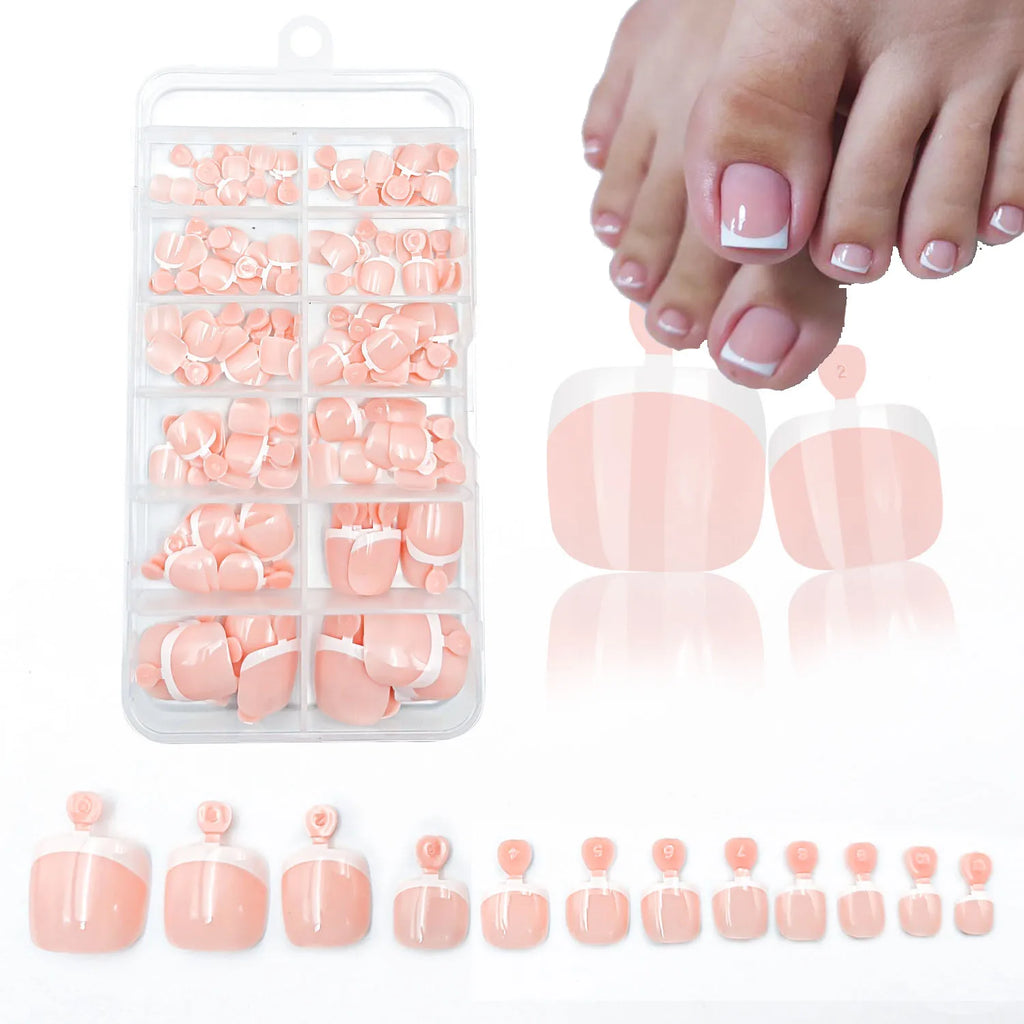 Glossy Nude Pink French Press-On Toenails (120 Pcs)