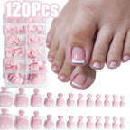 Glossy Nude Pink French Press-On Toenails (120 Pcs)