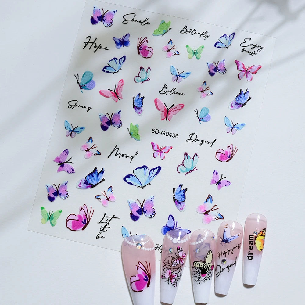 Embossed Flower & Fruit Nail Charm Stickers