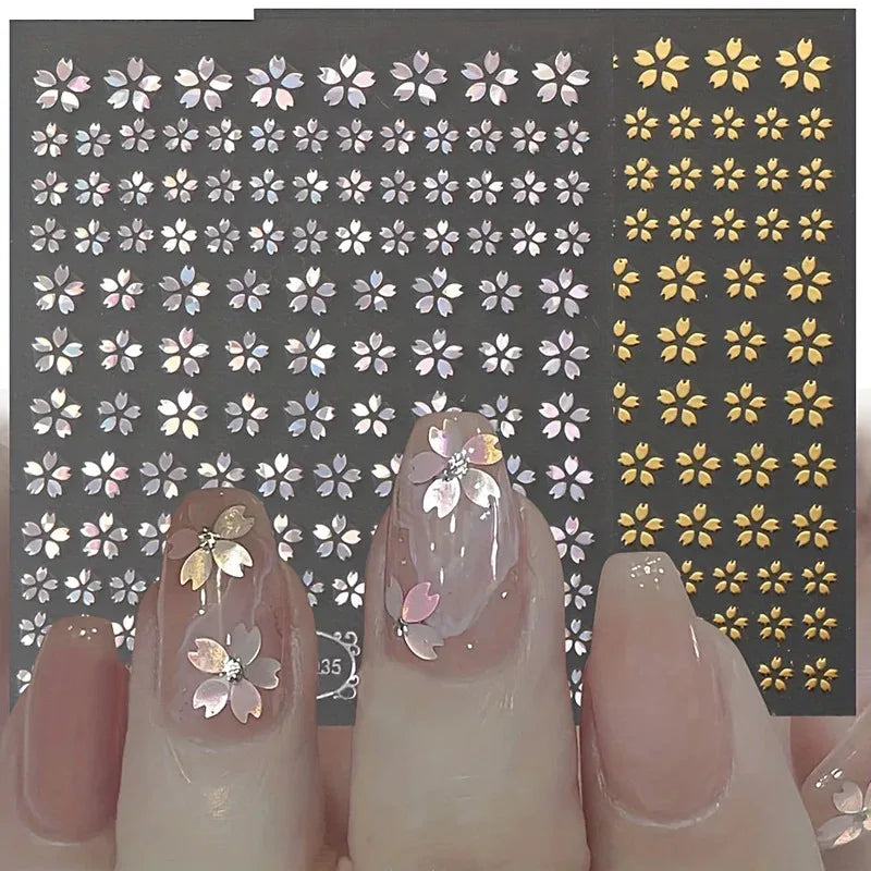 Holographic Sakura Nail Stickers — 3D Laser Design Main image
