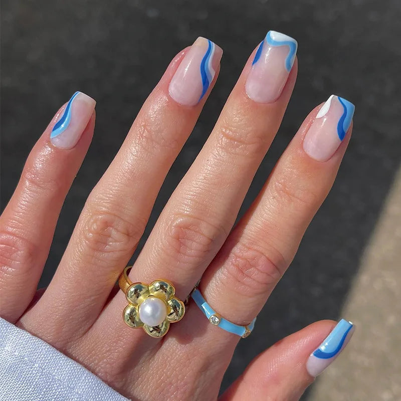 Handmade French Tip Press-On Nails | Minimalist Square Full Cover (24 Pcs)