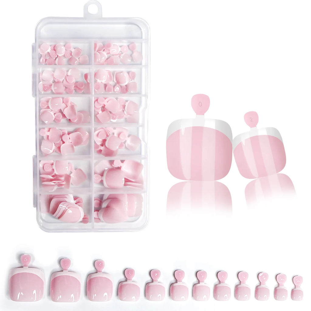 Glossy Nude Pink French Press-On Toenails (120 Pcs)