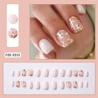 Flower Press-On Nails | White & Pink Short Square Full Cover (24 Pcs)